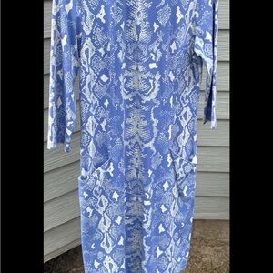 J. McLaughlin Blue & White Long Sleeve Printed Dress